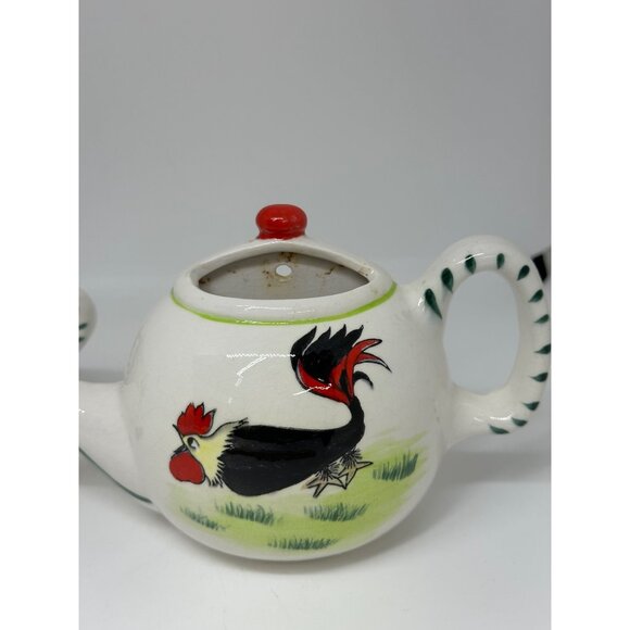 Vintage Japan Ceramic Rooster Teapot and Wall Pocket Mid-Century Farmhouse Decor - Picture 4 of 11